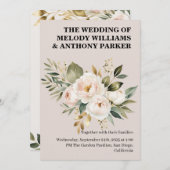 Elegant Floral Wedding Invitation | White Rose & E 招待状 (正面/裏面)