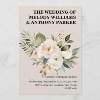 Elegant Floral Wedding Invitation | White Rose & E 招待状