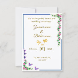 Elegant Floral Wedding Invitation with Butterflies サンキューカード