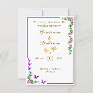 Elegant Floral Wedding Invitation with Butterflies サンキューカード