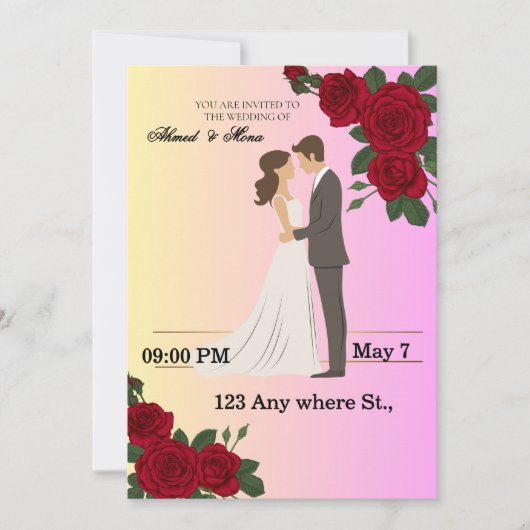 Elegant Floral Wedding Invitation with Couple Art 招待状 (正面)