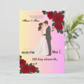 Elegant Floral Wedding Invitation with Couple Art 招待状 (スタンド正面)