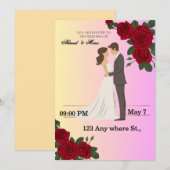 Elegant Floral Wedding Invitation with Couple Art 招待状 (正面/裏面)