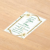 Elegant Floral Wedding Invitation with Gold Frame  アクリル招待状 (レイダウン)