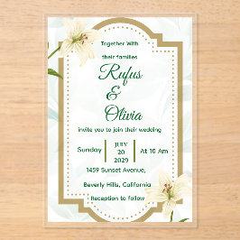 Elegant Floral Wedding Invitation with Gold Frame  アクリル招待状
