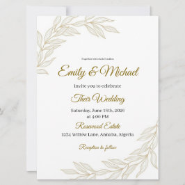 Elegant Floral Wedding Invitation with Gold Script 招待状