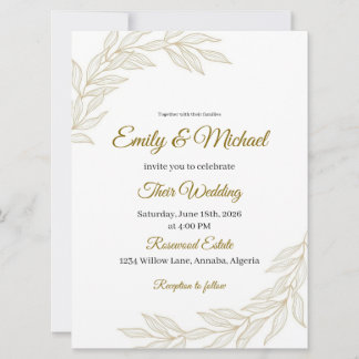 Elegant Floral Wedding Invitation with Gold Script 招待状