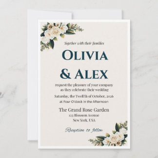 Elegant Floral Wedding Invitation with Greenery 招待状