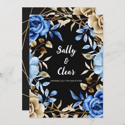 Elegant Floral Wedding Invitation with Roses 招待状 (正面/裏面)