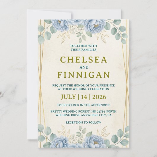 elegant floral wedding invitations vintage trendy  招待状 (正面)