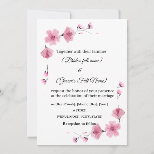 Elegant Floral Wedding Invite – Editable Template 招待状 (正面)