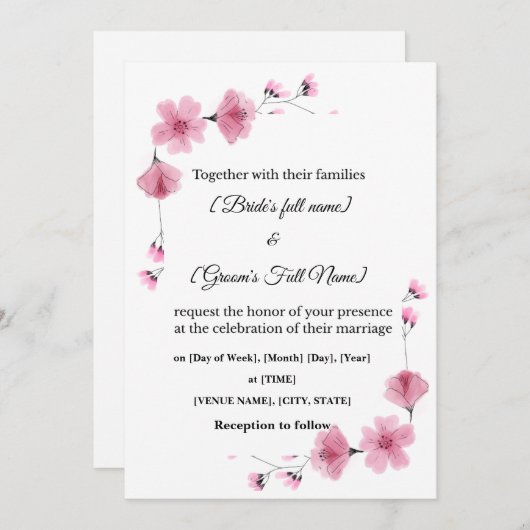 Elegant Floral Wedding Invite – Editable Template 招待状 (正面/裏面)