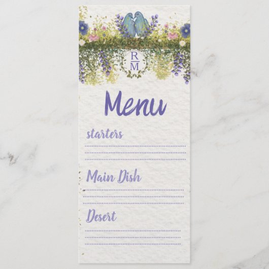 Elegant Floral Wedding Menu Card 4x9. 5 メニュー (正面)