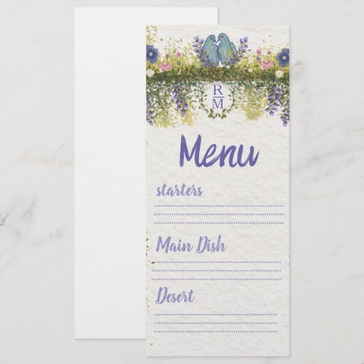Elegant Floral Wedding Menu Card 4x9. 5 メニュー (正面/裏面)