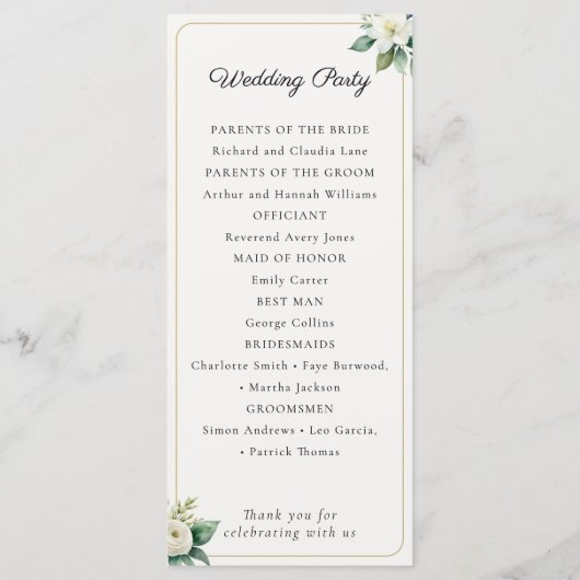 Elegant Floral Wedding Program Template プログラム (裏面)