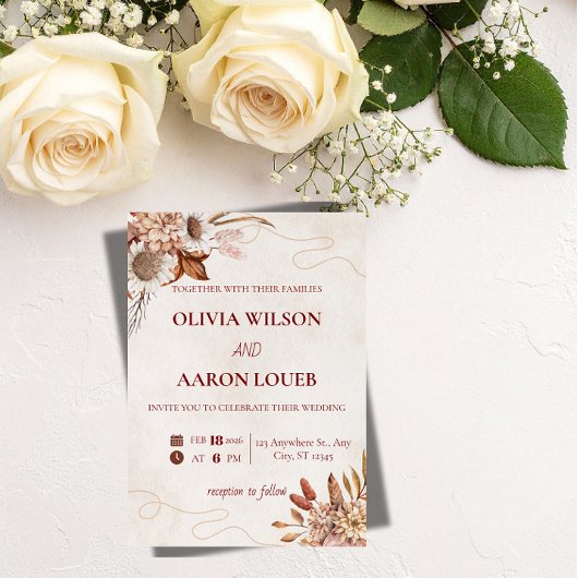 Elegant Floral Wedding romantic Invitation templat 招待状