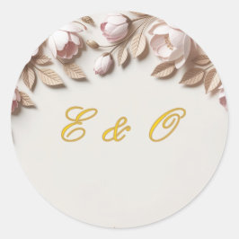Elegant Floral Wedding Round Sticker ラウンドシール