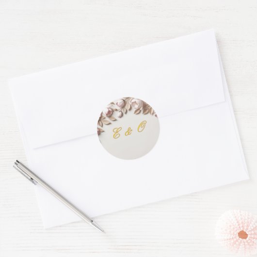 Elegant Floral Wedding Round Sticker ラウンドシール (封筒)