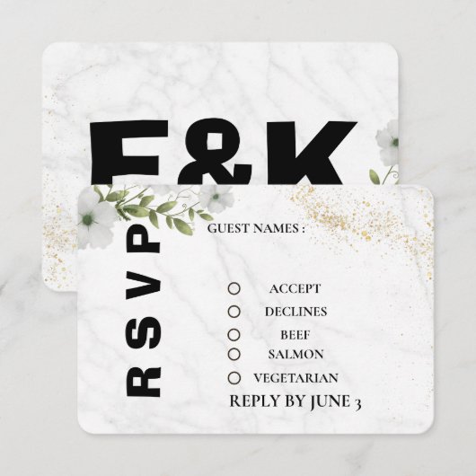Elegant Floral Wedding RSVP Card  (正面/裏面)