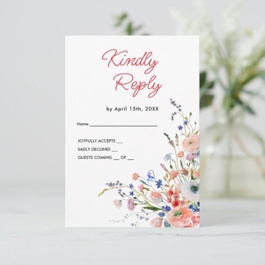 Elegant Floral Wedding RSVP Card (スタンド正面)