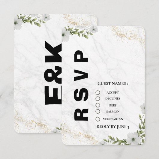 Elegant Floral Wedding RSVP Card  (正面/裏面)