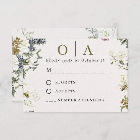 Elegant Floral Wedding RSVP Card | Watercolor  (正面/裏面)