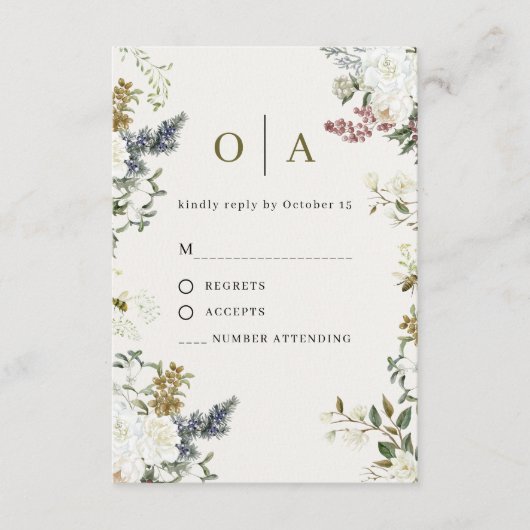 Elegant Floral Wedding RSVP Card | Watercolor  (正面)