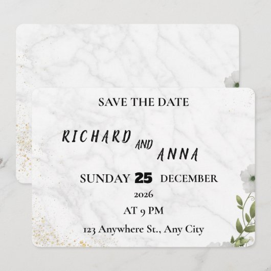 Elegant Floral Wedding Save the Date Card  セーブザデート (正面/裏面)