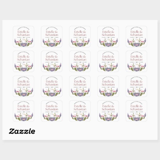 Elegant Floral Wedding Souvenir Sticker  スクエアシール (シート)