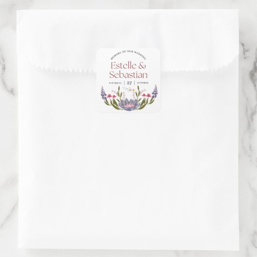 Elegant Floral Wedding Souvenir Sticker  スクエアシール (バッグ)