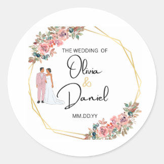 Elegant Floral Wedding Sticker ラウンドシール