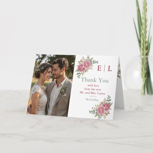 Elegant Floral Wedding Thank You Card サンキューカード (正面)