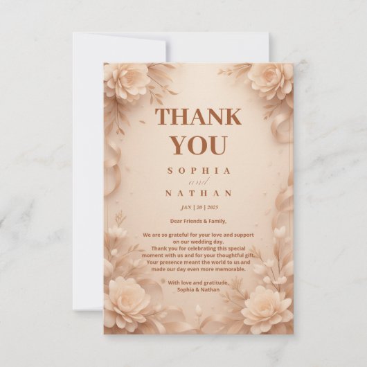 Elegant Floral Wedding Thank You Card Customizable サンキューカード (正面)