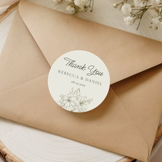 Elegant Floral Wedding Thank You Favor Sticker ラウンドシール