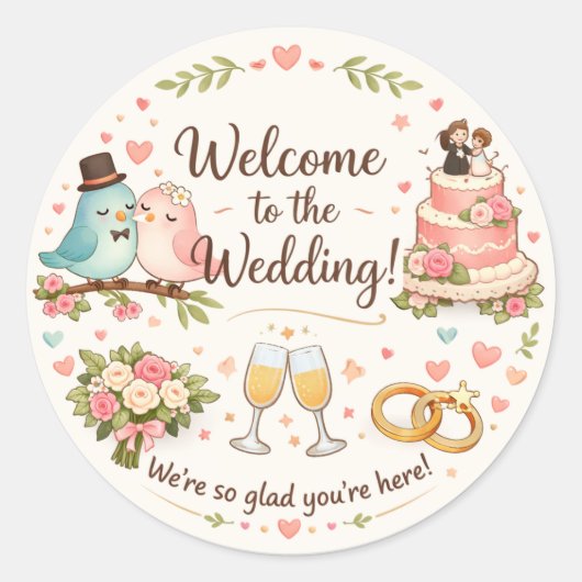 Elegant Floral Wedding Welcome Sticker ラウンドシール (正面)