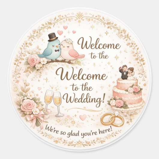 Elegant Floral Wedding Welcome Sticker ラウンドシール (正面)