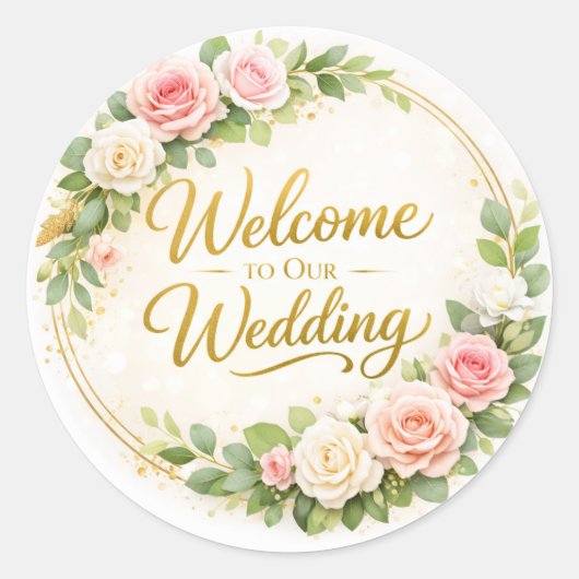 Elegant Floral Wedding Welcome Sticker ラウンドシール (正面)
