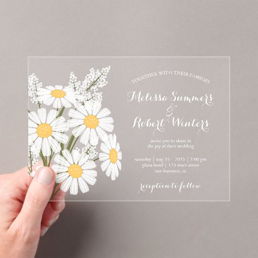 Elegant Floral White Daisies Bouquet Wedding アクリル招待状 (インサイチュ (ポータブル))