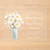 Elegant Floral White Daisies Mason Jar Wedding アクリル招待状 (正面)