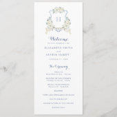 Elegant Floral White Greenery Crest Blue Wedding プログラム (正面)