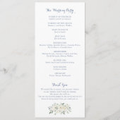 Elegant Floral White Greenery Crest Blue Wedding プログラム (裏面)
