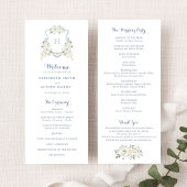 Elegant Floral White Greenery Crest Blue Wedding プログラム