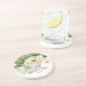 Elegant Floral White Magnolia Script Names Wedding コースター (側面)