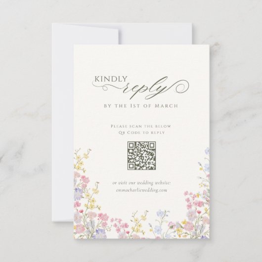 Elegant Floral Wildflower Calligraphy QR Code 出欠カード (正面)