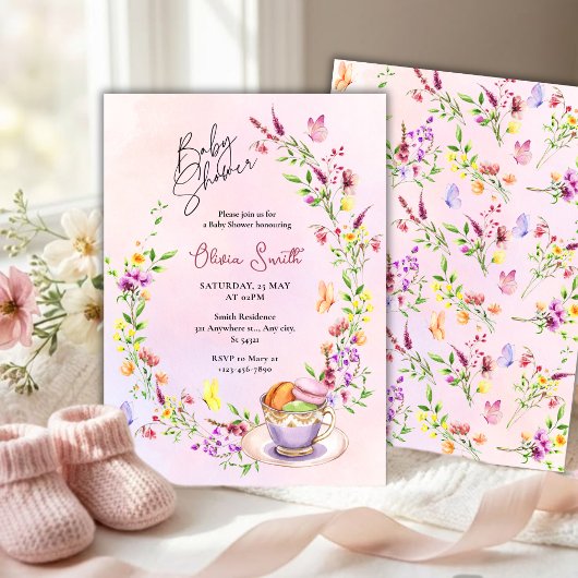 Elegant Floral with Butterflies Party Baby Shower  招待状