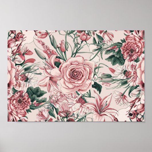 Elegant Floral with Roses, Lilies, and Chrysanthem ポスター (正面)