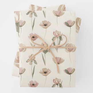Elegant Floral Wrapping Paper Set of 3 ラッピングペーパーシート