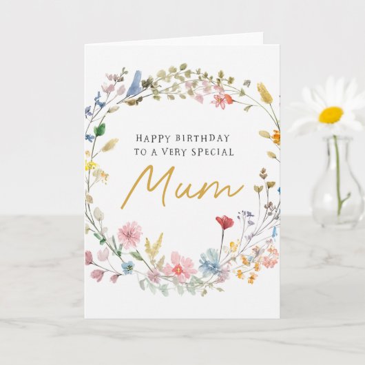 Elegant Floral Wreath Birthday Card for Mum カード (小さな植物)