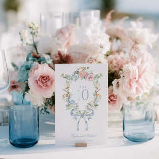 Elegant Floral Wreath Crest Monogram Table Number テーブルナンバー