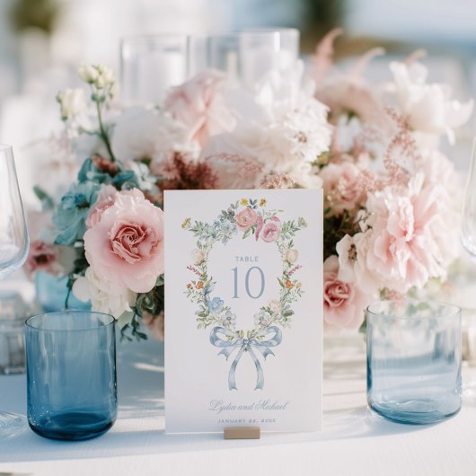 Elegant Floral Wreath Crest Monogram Table Number テーブルナンバー